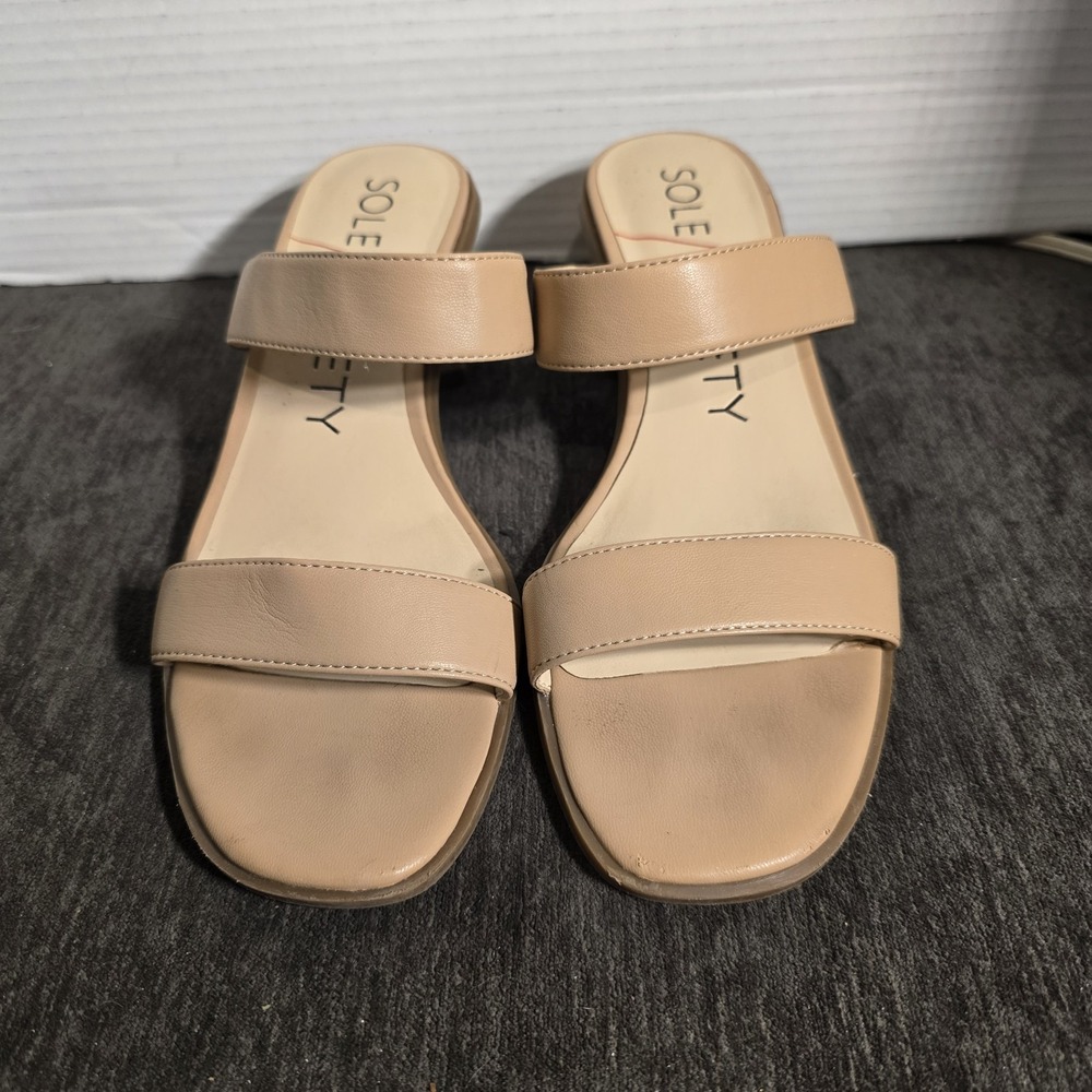 Sole Society Tan Two Strap Slip On Sandal Heels Womens Size 9.5M
